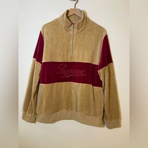 Supreme Velour Half Zip Pullover Sweater Sz XL (Khaki)